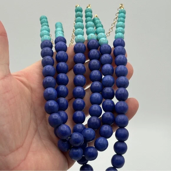 Multi Strand Blue & Turquoise Beaded Statement Necklace NWT - Picture 4 of 6